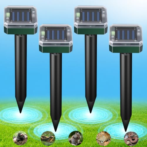 Lot de 4 Répulsifs Solaires Anti-Taupes Ultrason, Piege a Taupe Étanche IP65, Repulsif Ultrason pour Jardin Pelouse, Anti Taupe sans Pile, Detaupeur Écologique, Repulsif Rongeurs Extérieur