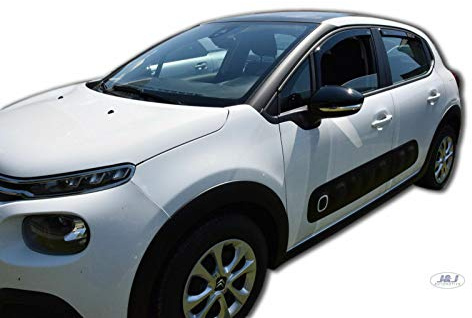 J&J AUTOMOTIVE Heko Déflecteurs d'air et de Vent pour Citroen C3 3 5P. Berline 2016-2023, Lot de 4pcs, Teintés, Avant et Arrière, Aérodynamique
