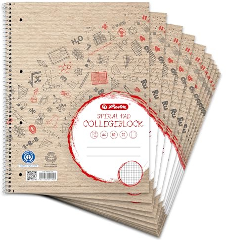 herlitz Collegeblock A4 Recycling, kariert, 10 Stück | Rand innen, 80 Blatt, gelocht
