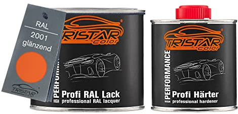 TRISTARcolor RAL 2001 Rotorange glänzend Lack Dose + Härter 0,75 L | 2K-Set aus Lack + Härter, schnelltrocknend