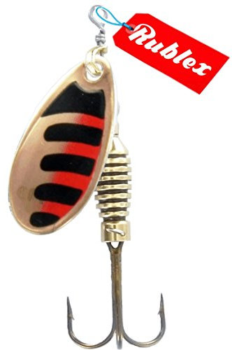 Rublex - Pack de 5 Cucharillas de Pesca Celta-3 CNR | Cebo Artificial de Pesca con Sistema Quita-Vueltas y Anzuelo Fácilmente Intercambiable, Color CNR Cobre Negro Rojo, 5gr