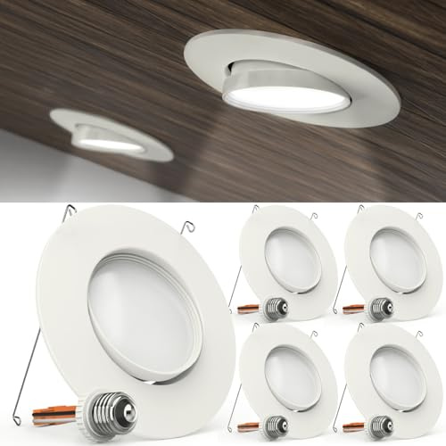 Sunco LED Can Lights Eyeball Retrofit Gimbal 5/6 Inch Directional Recessed Lights, 12W=60W, 2700K Soft White, 800 LM, Dimmable Adjustable Angled Ceiling Downlight, UL 4 Pack