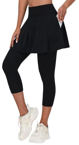 ANIVIVO Yoga Leggings with Skirts for Women,Skirted Leggings for Tennis Women Golf Clothes with Pockets(Black,M)