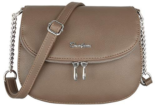 David Jones - Damen Kleine Umhängetasche - Frau Handtasche PU Leder Schultertasche - Elegante Tasche Klappe Zip Reißverschluss - Crossbody Bag Abendtasche Clutch Pochette - Handy Stadt - Taupe Braun