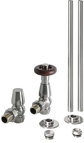 MILANO Satin Nickel Angled Thermostatic Radiator Valve TRV Pipe Set