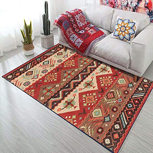 Tappeti in stile persiano della Boemia Tappeto antiscivolo per soggiorno Camera da letto Studio Tappeti rettangolari Boho Marocco Tappetini etnici tapis-Marrone 80x120cm
