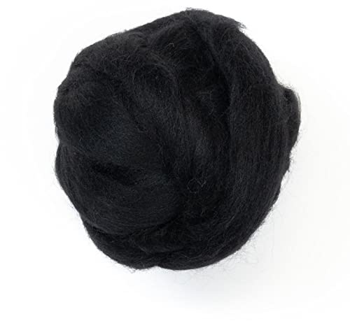 Lana pettinata per infeltrimento, 226 gr di matassa di lana cardata per Feltro di Lana ad Ago, feltro bagnato, artigianato e filatura a filatura con fuso manuale. Colori tinti (nero totale)