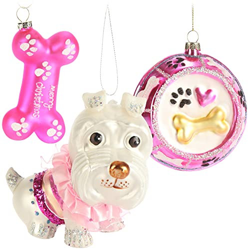 com-four® [!!!B-Ware!!!] 3X Christbaumschmuck - Baumkugeln Hund, Knochen und Napf aus Glas - besondere Weihnachtsdeko - extravagante Weihnachtsbaumanhänger (3 Stück - Hund. Knochen. Napf)