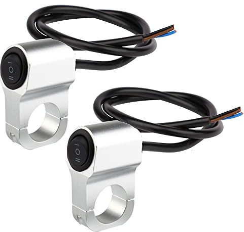 RUNCCI-YUN 2 Stück 12V Motorrad Lenkerschalter,Universal ATV Lenker Lichtschalter 12V 22mm (7/8) Lenker ON-OFF-ON Knopfschalter Scheinwerfer Gefahr Bremse Nebelscheinwerfer Schalter (Silber)