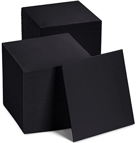 Lot de 200 serviettes de cocktail jetables en papier noir, 25,4 x 25,4 cm, 2 plis, matelassées pour bar, café, mariage, fête ou cuisine