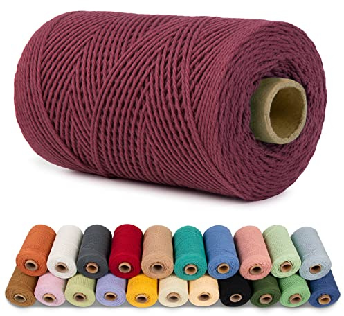 LEREATI Hilo Macrame 1mm x 200m Cuerda Macrame Cuerda de Algodon Suave Cordel Algodon, Hilos para Hacer Pulseras Cortina Colgar Fotos DIY Manualidades Colgante de Pared Atrapasueños (Rojo Vino)