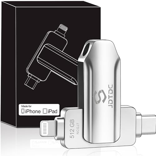 Genuine Apple MFi Certified 512GB USB C & Lightning Flash Drive iPhone USB Stick with One-Click Backup, Photo Stick & External Storage for iPhone/iPad/Mac/Android - Real Storage Capacity & Secure Data