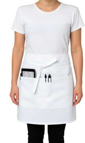 IBEX Unisex Short Waist Apron with 2 Pocket - Professional Catering, Restaurant, Bar & Kitchen Apron for Chefs, Waiters, Bartenders, Servers & Home Cooking - White (Pack of 1)