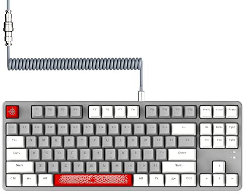 AJAZZ AK873-75% Wired Gaming Keyboard with Coiled Usb C Cable-Hot Swappable Red Switch Mechanical Keyboard-LIGHTSYNC RGB TKL 80% Compact 87 Keys PBT Keycaps-Detachable Magnetic Upper Cover for PC/Mac