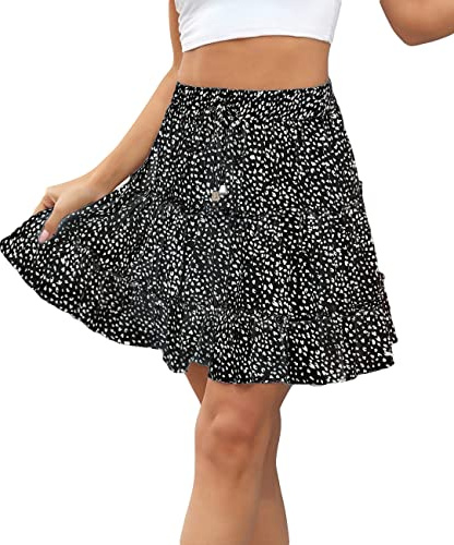 Vcindai Gonna da Donna Estiva Corta, Gonna Boho, Minigonna, Gonna a Fiori, Gonna Estiva, B-nero, XXL