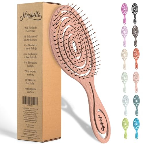 Ninabella Organic Detangling Hair Brush for Women, Men and Kids - No Pulling Hair - Straightening Brush for Curly, Straight, Wet Hair - Unique Spiral Hair Brush - Rose Gold