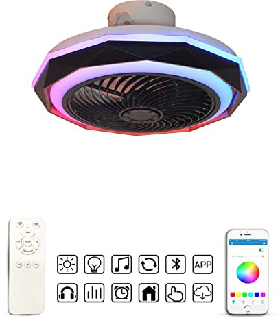 LED Farbwechsel Ventilatorendeckenleuchtung mit Fernbedienung Ø50cm Dimmbar Ventilatoren Deckenlampe mit Bluetooth Lautsprecher Innen Musik Deckenleuchte mit Ventilatoren 36W