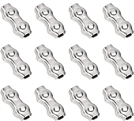12 Pezzi M3 Morsetto Duplex Morsetto Cavo a Fune Acciaio Inox, Morsetto per Cavo, Morsetti per Fune Metallica, 304 Acciaio Inossidabile Clip per Funi Filo Stendibiancheria per Esterno Fisse