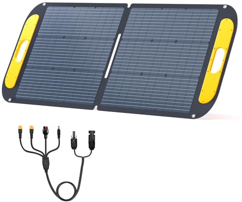 VTOMAN VS110 Panel Solar Portátil 110W 18V, 25% Eficiencia | IP67 Resistente al Agua, 4 en 1 Adaptadores MC4 Anderson XT60 XT90 DC5521 Ajustables para Camping, RV y Viajes