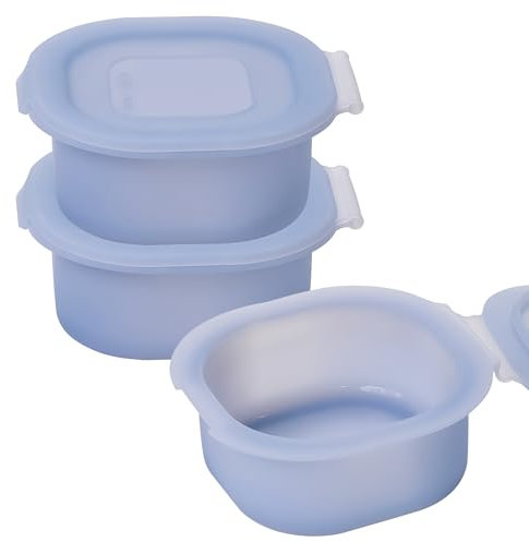 Dootafy Sartén para huevos con tapa, paquete de 3 moldes cuadrados de silicona para huevos, recipiente cuadrado antiadherente de 3 pulgadas para huevos cuadrados de desayuno, color azul