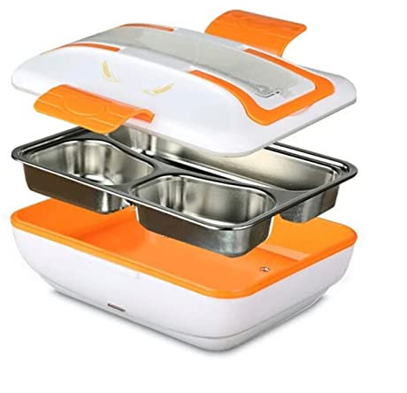 Scaldavivande Elettrico 2 in 1, Scaldavivande Portatile per Auto e Casa - A Prova di Perdite, Scaldavivande a Microonde per Camionisti con Contenitore Rimovibile in Acciaio Inossidabile 1 L, 220V/12V
