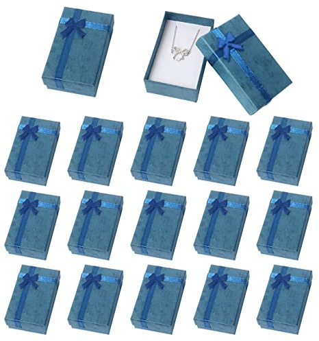 Nideen 15 Stück Schmuck Geschenkbox 8× 5× 3cm Schmuckschachtel Schmuck Verpackung Geschenkbox mit Schleife für Ringe, Halsketten, Ohrringe & Armbänder(Dunkelblau)