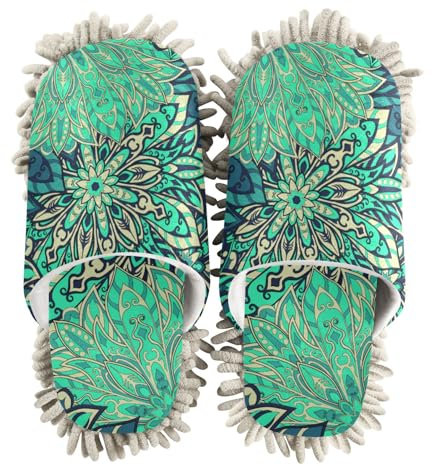 ZRWLUCKY Mandala Ottomane Motiv Mopp Hausschuhe Schuhe für Bodenreinigung Küche Staub Wischen Waschbar Mikrofaser Hausschuhe, Mandala-Ottomanen-Motiv, Medium