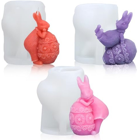Stampi Candele,Mein HERZ 3 Pezzi Stampi in Silicone per Conigli Pasquali 3D Conigli Stampi in Silicone per decorazioni per torte,Cioccolato, Sapone, Cera di soia, Regali di Pasqua