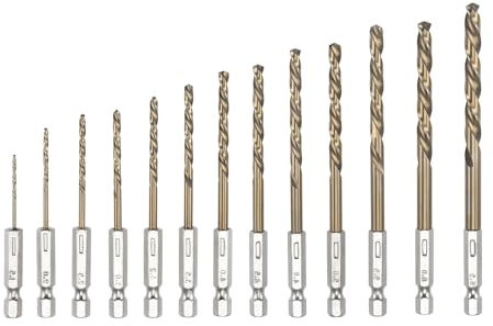 TOP-VIGOR 13Pcs 1.5mm HSS-6.5mm HSS Hex Shank Twist Drill Bits, High Speed Steel Drill Bit Set 1/4 Inch Shank, Quick Change Drill Bits for Steel, Wood, Plastic, Aluminum