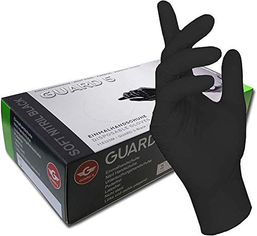 GUARD 5 - Einmalhandschuhe schwarz 1000 (10x100 Stück) Gr. 8/M - Einweghandschuhe puderfreie Nitrilhandschuhe - Hygiene- Kochhandschuhe, Küchenhandschuhe - latexfrei