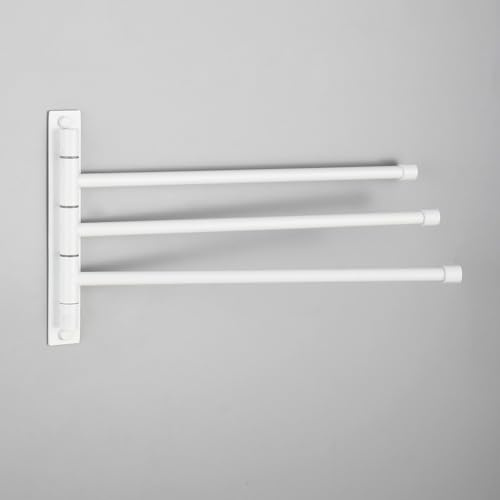 GERZWY, Schwenkbarer Badetuchhalter aus Edelstahl SUS 304, Handtuchhalter fürs Bad, mit 3 klappbaren Stangen, zur Wandbefestigung, Weiß
