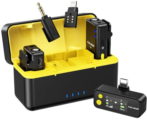 FULAIM X5M Microphone sans Fil 3-en-1, Micro Cravate Portable avec Réduction de Bruit, Transmission 200m, Compatible avec iPhone/Android/Caméra/PC, 18h Autonomie, Plug & Play avec Étui de Charge