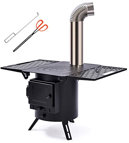 Estufa de leña, Estufa de leña Redonda Negra, Calentador portátil de leña para Acampar, para Picnic/Barbacoa al Aire Libre, calefacción/Cocina del hogar, Kit de Chimenea para Estufa de Carpa