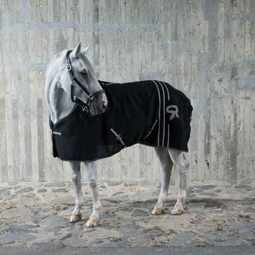 SUNRIDE Stalldecke 50g für Pferde - mit Fleece - geeignet als Unterdecke - extrem atmungsaktiv - abnehmbare Bauchgurte (schwarz, 115 cm)