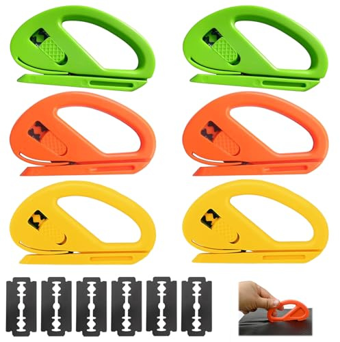 HAYGEM 6 Pièces Coupe Papier en PVC, Coupe Papier Cadeau avec Lame Tranchante, Mini Cutter Coulissant, Convient pour Couper le Papier, les Films, les Tissus non Tissés et D'autres Produits