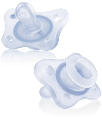 Chicco Mini Orthodontic Pacifier One-Piece Silicone, 0-2m, Blue 2-Pack