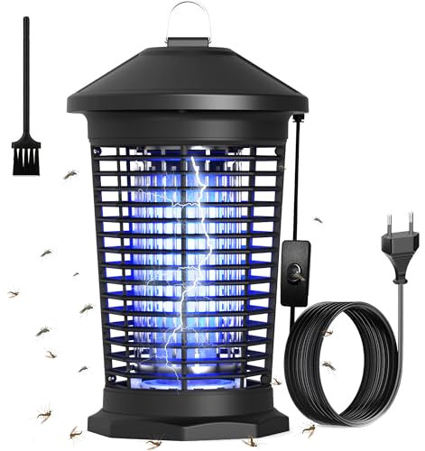 Lámpara UV antimosquitos 4500 V 20 W con interruptor y cable de 2 m – Dispositivo antiinsectos exterior/interior, luz azul asesino de mosquitos/moscas para jardín, casa, dormitorio