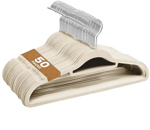 Sasha Morel Confezione da 50 grucce appendiabiti in velluto antiscivolo per vestiti, salvaspazio, per adulti, con organizer per cravatte e ganci girevoli, appendiabiti per guardaroba