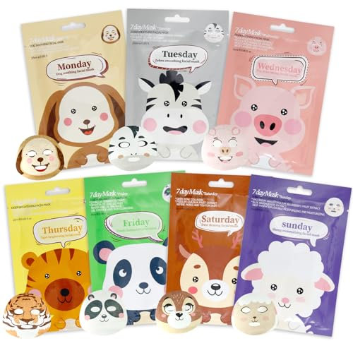 7 Pièces Masque Hydratant Visage, Masque Visage Enfants, Masque Visage Femme, Coffret Beauté Enfant, pour Eclaircissant, Nourrissants, Appaisant, Cadeaux pour Femmes Adolescentes