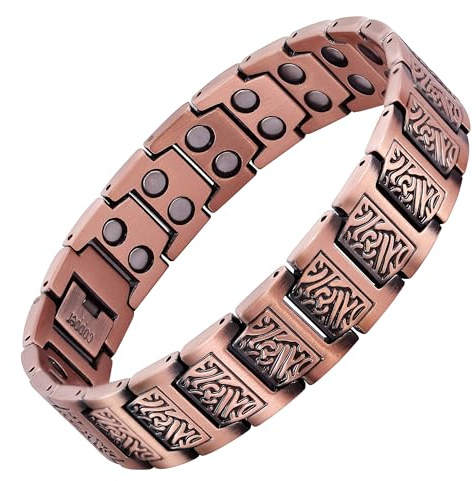 JFUME Bracelets magnétiques en cuivre pur pour hommes, 20,3 cm, réglables, accessoires 4 en 1, avec outil de retrait de maillon, Mittelgroße, Cuivre, Pas de gemme