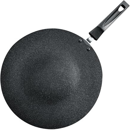 STL Non-Stick Crepe Chapatti, Omelette Pan and Indian Flatbread Pan Madras Collection, Concave Aluminium Tawa Stay-Cool Handle Suitable for Induction Hob, 30 cm 3-Layer Coating, Black