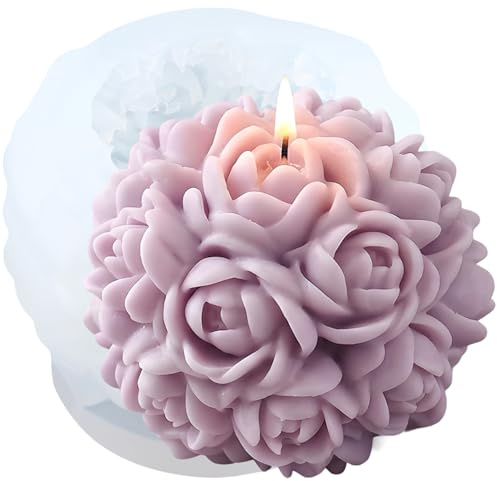 XIAOSHUI Sfera di rosa candela a forma di fiore a sfera candela in silicone forma di rosa fiore resina stampo per candela decorazione domestica forma candela fabbricazione forma aromaterapia candele