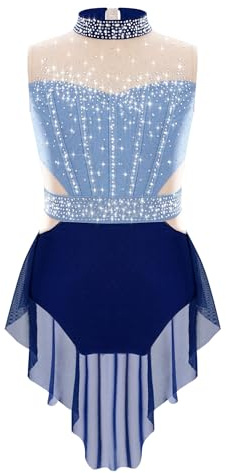 inhzoy Body Danza Classica Ballerina Bambina Vestito da Balletto Ballo Lirico Contemporaneo con Strass Balletto Leotards Body Ginnastica Ritmica Abito da Ballo Latino Blu 9-10 anni
