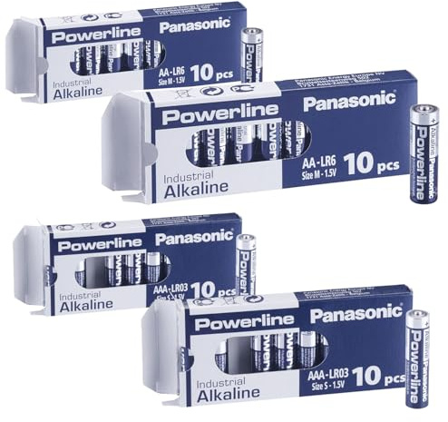 Panasonic Powerline Industrial Batteries – 20 x AA (Double A) + 20 x AAA (Triple A) | 40 Pack Alkaline | Ideal for Tools, Remotes, Sensors & Electronics