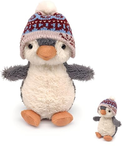 JcvPot Pinguin Kuscheltier, 16 cm, Weicher Plüschpinguin mit Mütze, Ideal für Babys und Kinder als erster Spiel- und Reisebegleiter, Fördert die Entwicklung und das Interesse an Tieren und Natur