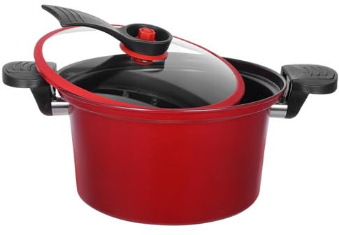 iplusmile Pentola a Micropressione Antiaderente 23 Cm Per Zuppa e Stufato, Strumento Di Cottura Compatto Per Uso Domestico Coperchio Rosso, Per Cucina a Bassa Pressione e Risparmio Energetico