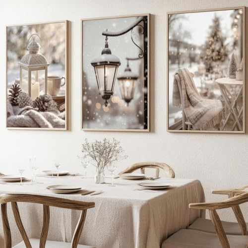 Xiyocadt 3er Poster Set Moderne Winter Schneelandschaft Wandbilder Bilder, Winter Bilder Set, Tannenzapfen, Winter Leinwand, Für Schlafzimmer Und Wohnzimmer, Ohne Rahmen (50 x 70 cm)