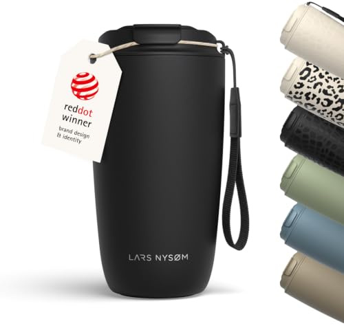 LARS NYSØM Tazza Termica per caffè Thermo Coffee Mug-to-Go con Cinturino & Coperchio in Tritan 500ml | Tazza da Viaggio 0,5 Litri con Isolamento | Per caffè e tè (Carbon Black, 500ml)
