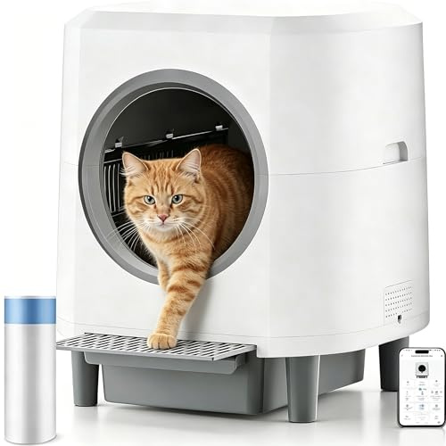 Katzenklo Selbstreinigend, Elektrisches Katzenklo, Stauraum Darüber, 80L / Radarscan/Sicherheitsüberwachung/App-Steuerung/Geräuscharm, Automatisches Katzenklo für Große Katzen Geeignet