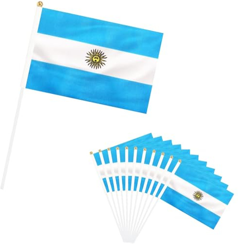 20 Pezzi Bandiera Argentina Piccola con Asta 14x21cm, Bandierine Argentina Portatili per Eventi Sportivi, Calcio, Feste Nazionali e Decorazioni - Colori Vivaci e Resistenti